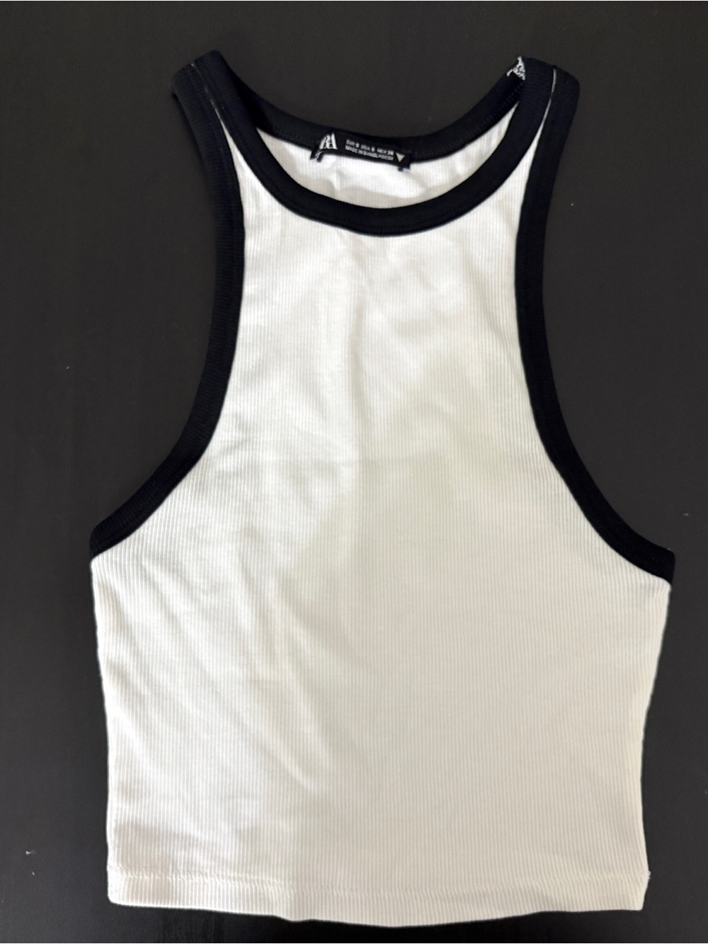 Zara White Ribbed Contrast Trim Sleeveless Cropped Tank Top Women’s S